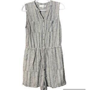 Kelly Renee Black White Striped Romper Jumper Linen Blend Shorts Women's Size S